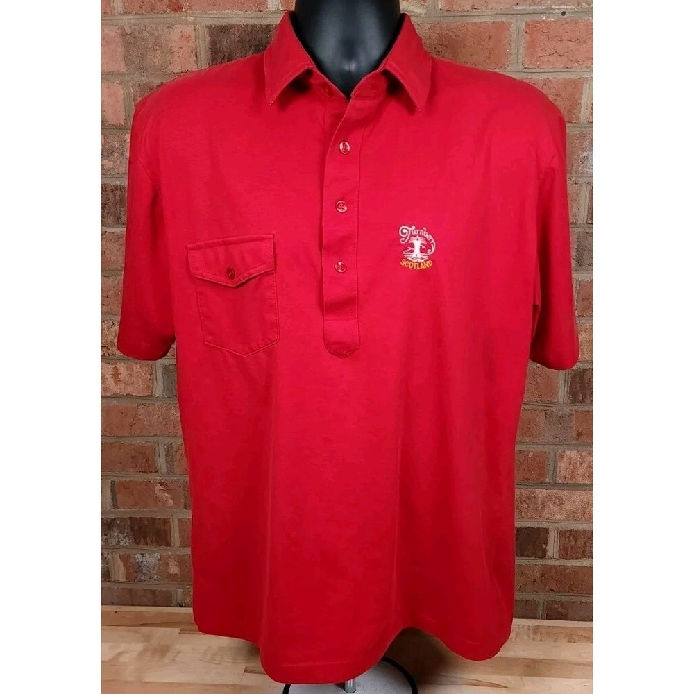 Turnberry Scotland Vintage Cotton Poly Red Golf Mens Large Pocket Polo Shirt
